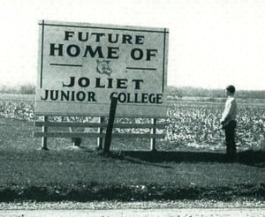 JJC Main Campus history sign black and white B