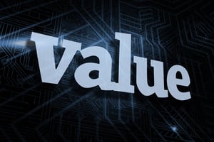 The word value against futuristic black and blue background